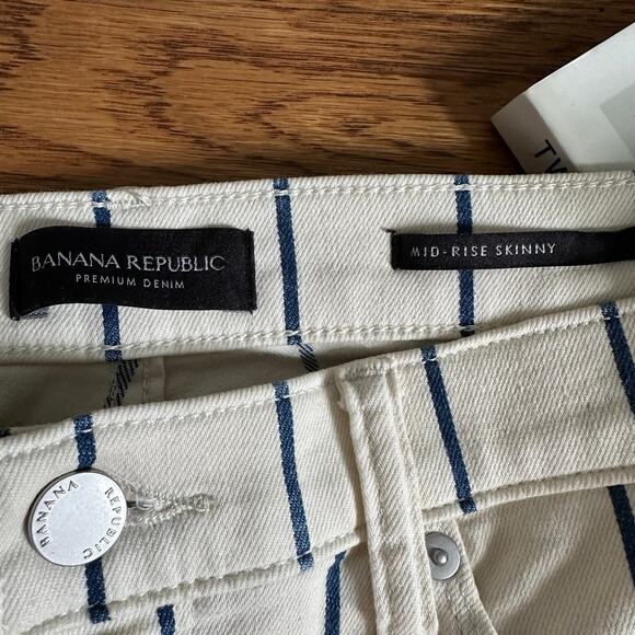 Banana Republic Mid Rise Cream & Navy Striped Skinny Jeans - Picture 5 of 8